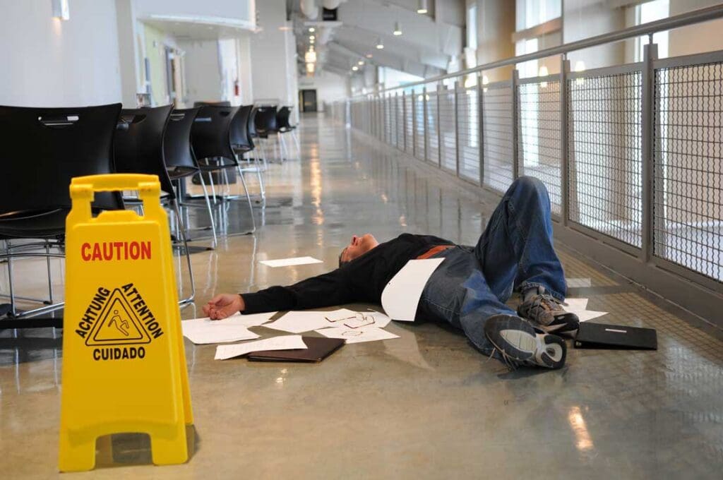 A man slips and fall on the floor
