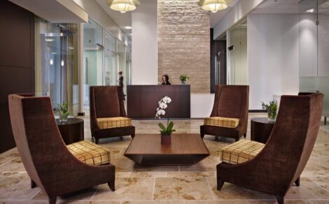 plush seating in bank lobby