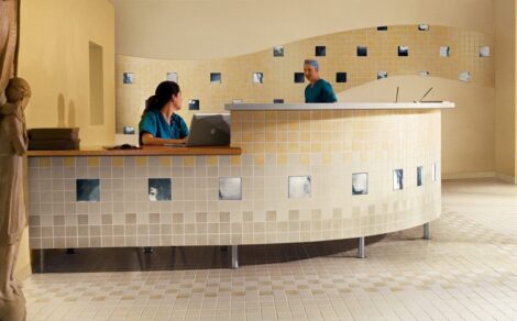 grouted tile in a clinic registration area
